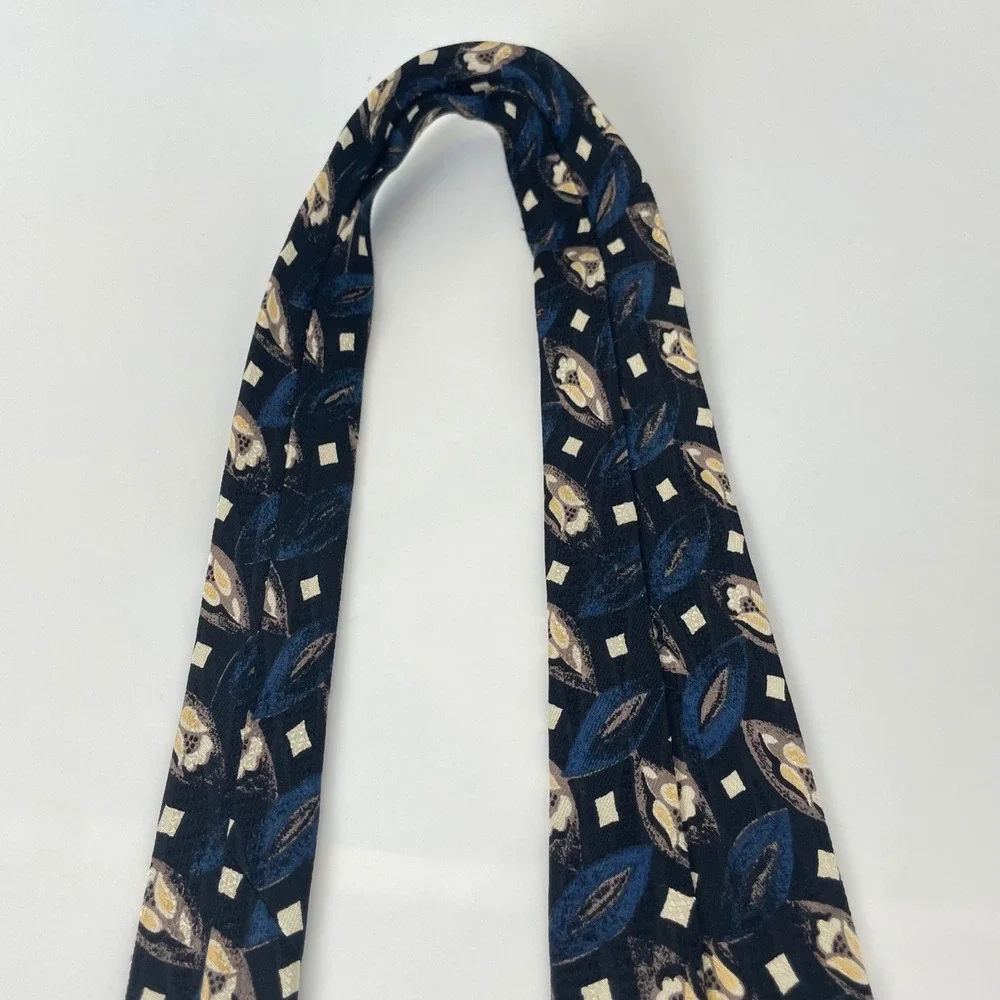Vintage Robert Talbott Studio Nordstrom Extra Long Silk Tie Black Blue Abstract